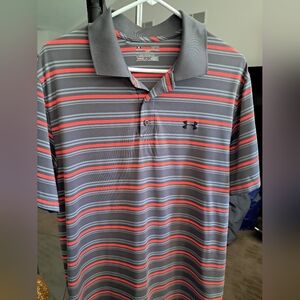 Under Armour Men's Polo Shirt - Gray and Red Stripes